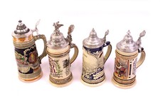 4 Humpen Bierkrüge Zinndeckel